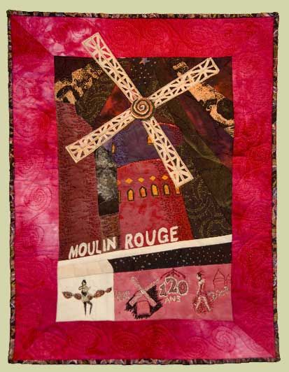 Image of quilt titled "Moulin Rouge dans la Nuit," by Christina Erickson