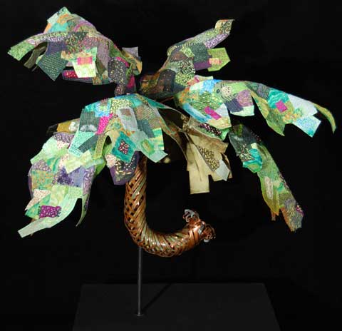 Image of “I Wish My Umbrella Was A Palm” fabric art piece by Lynne Rigby